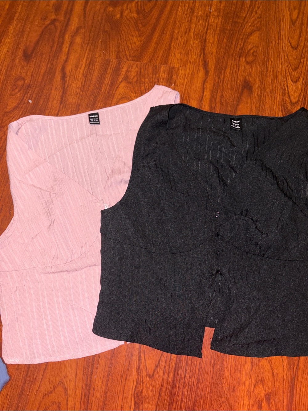 SHEIN Ribbed Bustier Tank Tops - Black & Blush